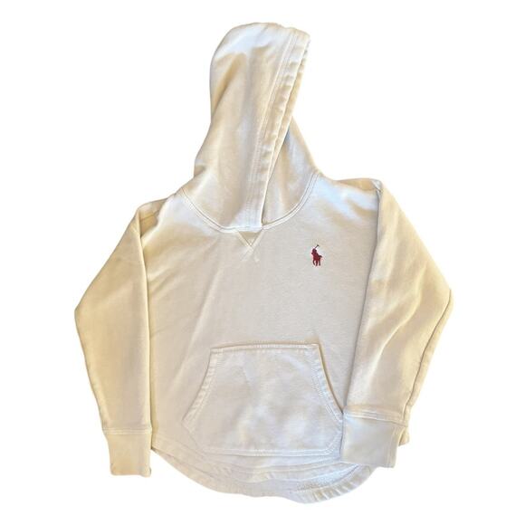 Ralph Lauren Girls Sz 6 Cream Pullover Classic Hoodie Sweatshirt Red Pony Logo - Picture 1 of 7